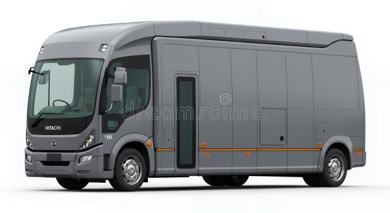 Gray Sleek Modern Long Bus Digital Rendering stock illustration