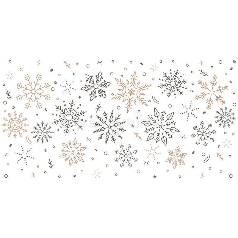 Gray swirl of golden snowflakes and stars. seamless christmas garland. New Year