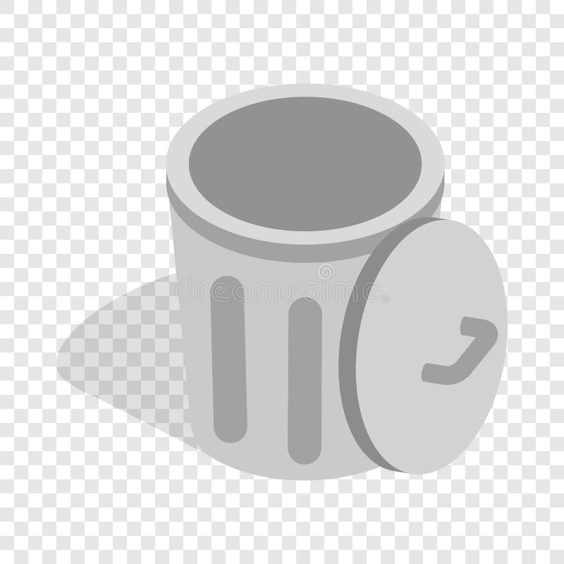 Gray Trash Can with Open Lid Isometric Icon Stock Vector Illustration