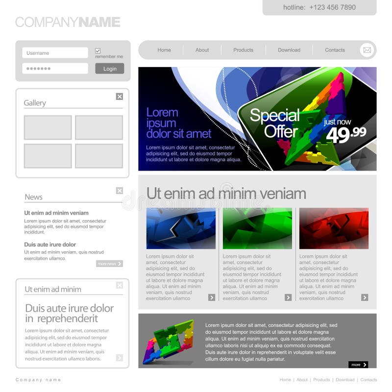 Gray Website Template 960 Grid. stock illustration Gray Website Template 960 Grid. stock illustration