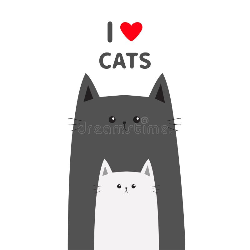 I Love Cats Heart. Black Cat Head Face Contour Silhouette Line Icon. Cute  Cartoon Character. Text Lettering Stock Vector - Illustration of funny,  kitten: 90803548
