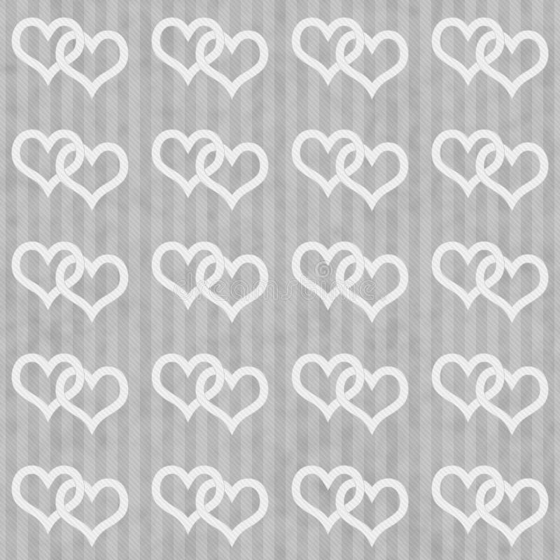 Gray and White Interlocking Hearts and Stripes Textured Fabric B Stock