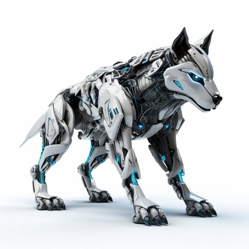 Gray Wolf Robot, Robotic Animal Isolated Over White Background. AI ...