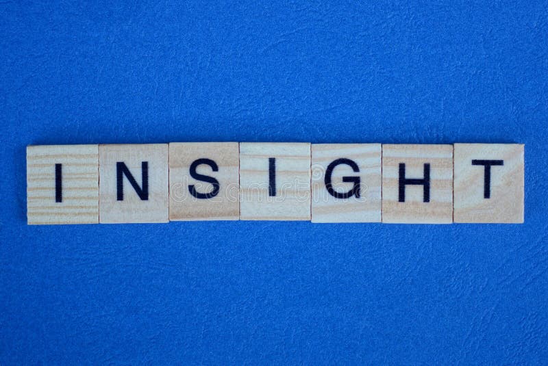Gray word insight from small wooden letters stock photo