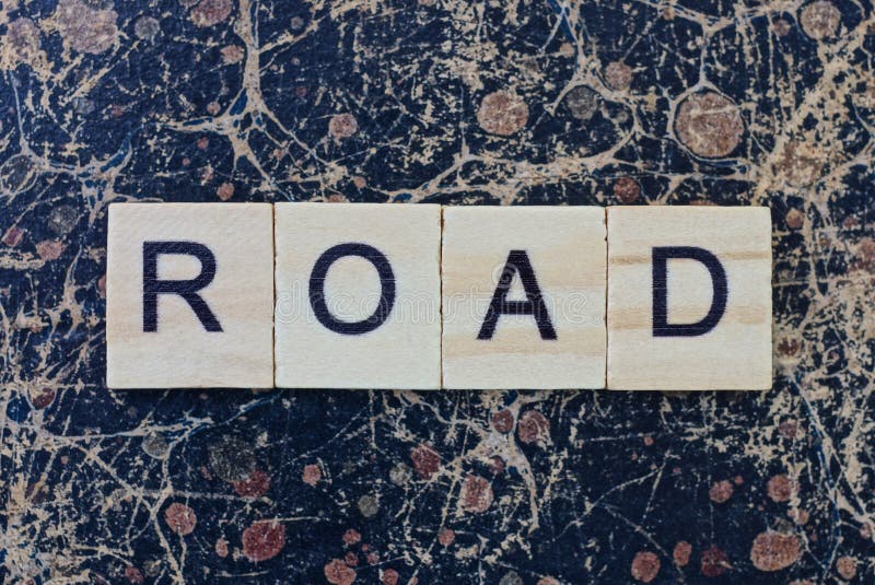 Gray Word Road From Wooden Letters In Black Font Stock Photo Image Of