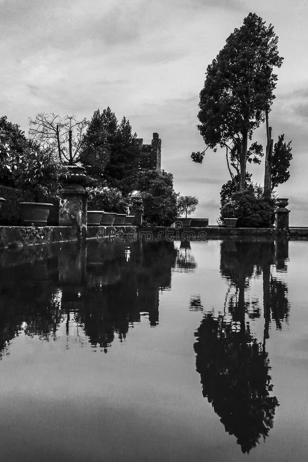 Grayscale of a Mirror Pool at the Villa D Este Editorial Image Image