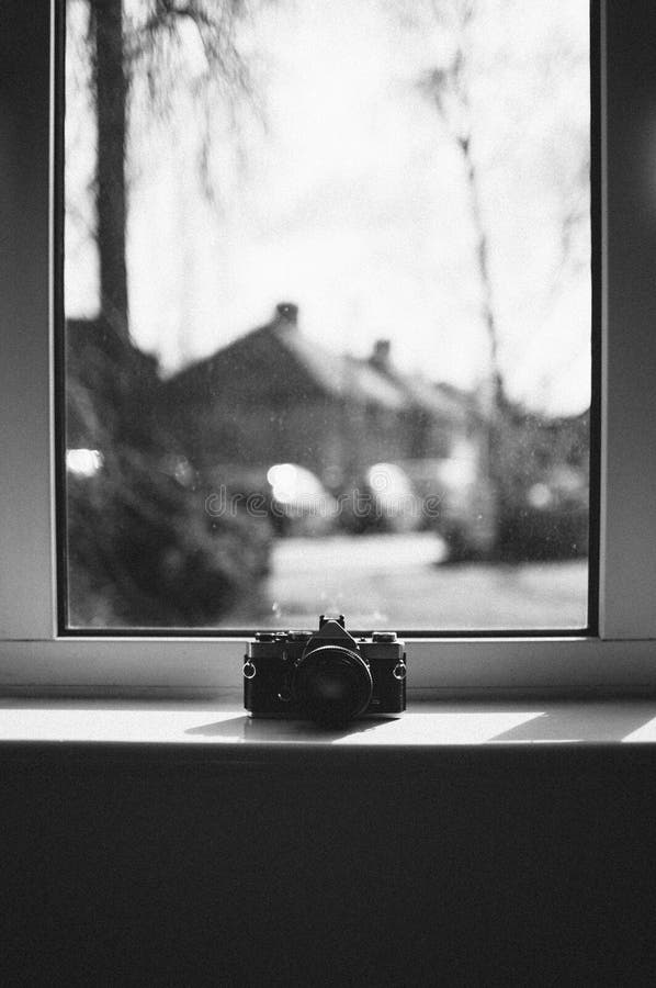 Grayscale photo of man standing near window photo – Free Cloud