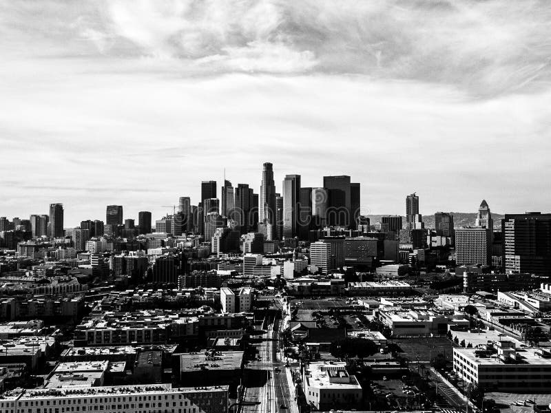 Grayscale View of the Modern Downtown Los Angeles City Skyline ...