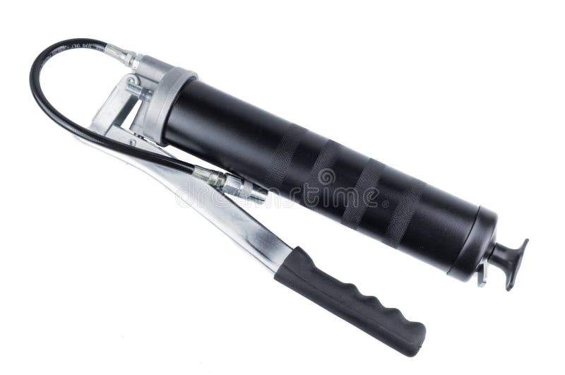 Grease gun isolated n a white background. Metal n stock images, royalty-free photos and pictures