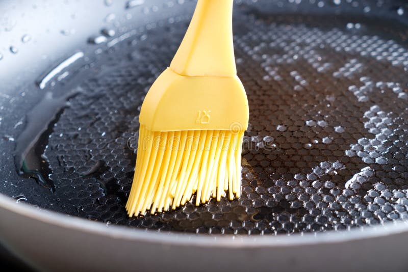 Greasing Pan by Silicone Brush Stock Image Image of closeup, grease