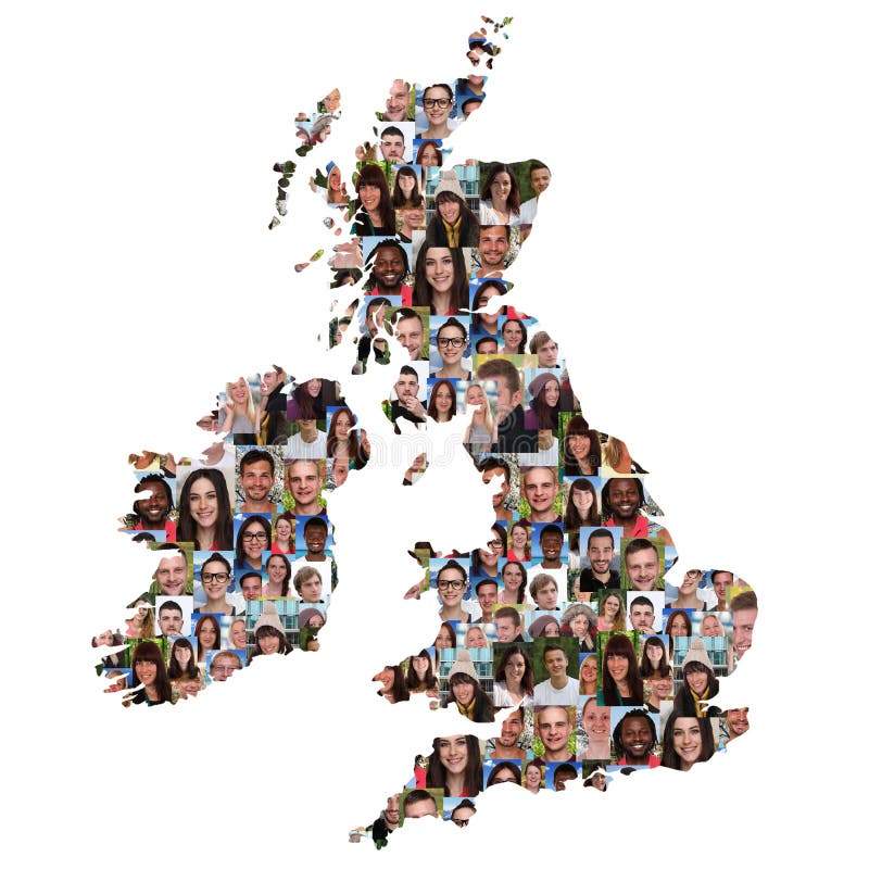 Great Britain and Ireland map multicultural group of young people integration diversity isolated