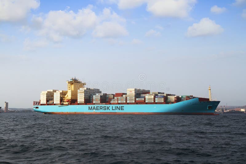 Great container ship MAERSK LEON anchored in the middle of Algeciras bay.