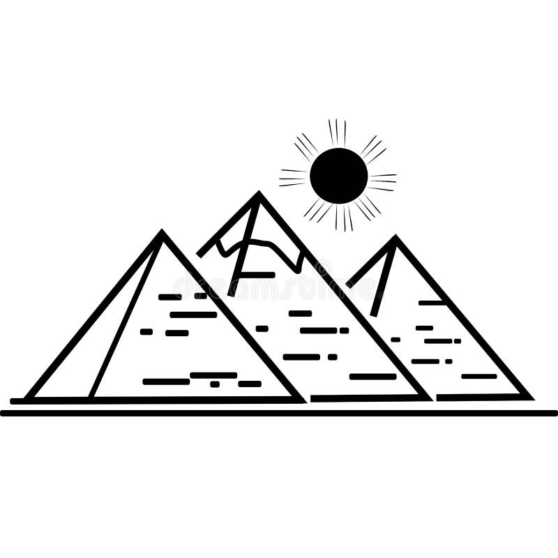 Great Egyptian Pyramids Landscape Illustration Under Sun on the White ...