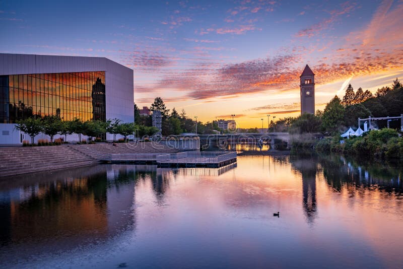 Spokane, Washington, USA - The Great Northern Clocktower and Arts center at sunset royalty free stock photos Spokane, Washington, USA - The Great Northern Clocktower and Arts center at sunset royalty free stock photos