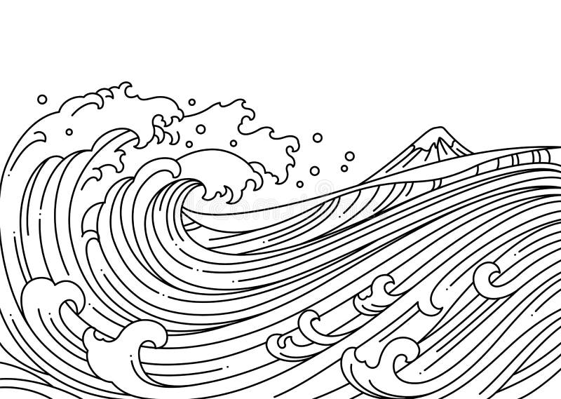 Great Oriental Wave Ocean Vector Illustration Stock Vector