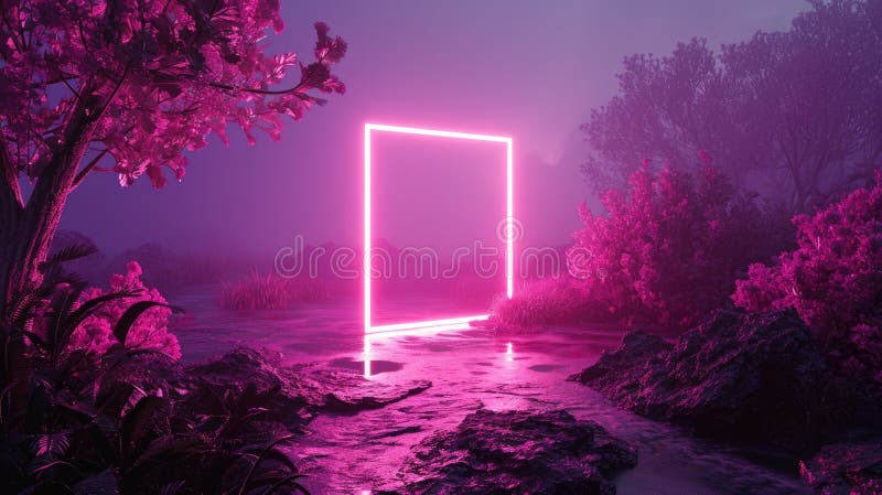 The great pink floating square on the wetland that stay around a forest. AIGX03. stock photography