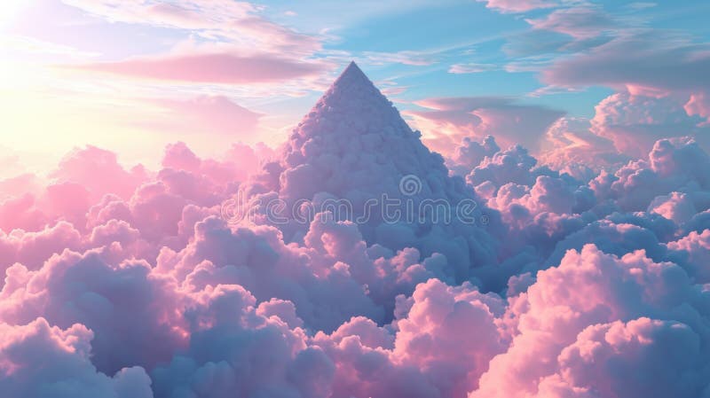 The great pink floating triangle cloud surrounded with the cloudscapes. AIGX03. stock photos