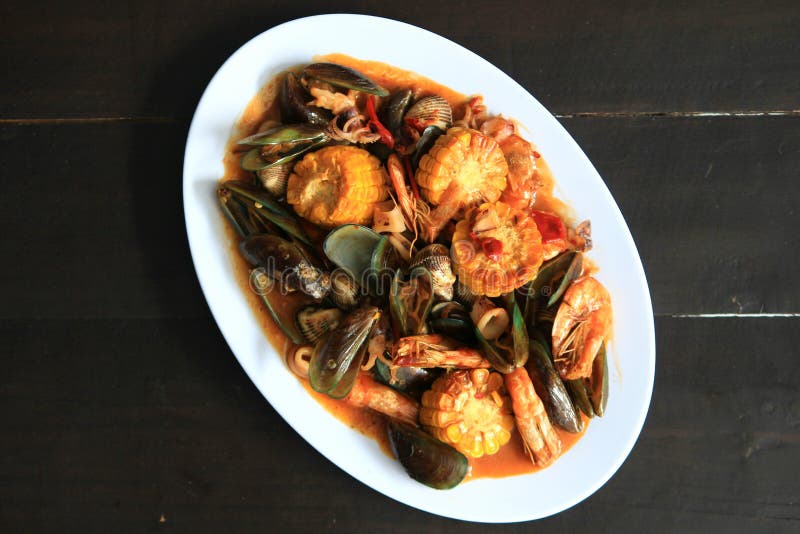 Great seafood shellfish, crab, lobster, corn stock photography