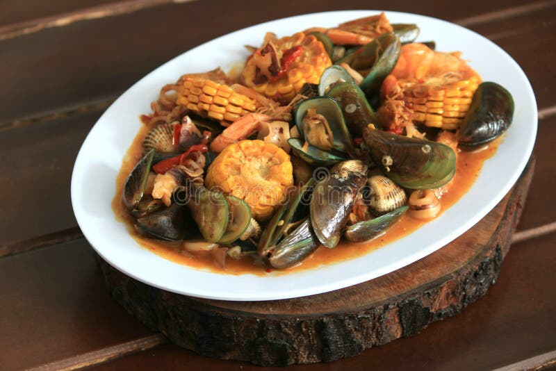 Great seafood shellfish, crab, lobster, corn stock images