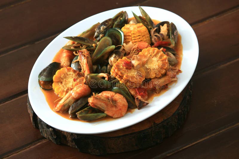 Great seafood shellfish, crab, lobster, corn stock image