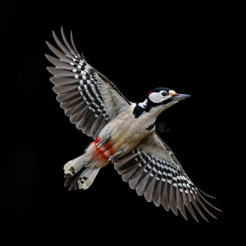 Great Spotted Woodpecker in Flight stock illustration