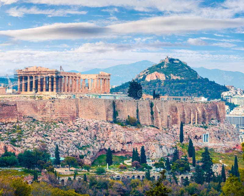 Great spring view of Parthenon, former temple, on the Athenian Acropolis, Greece, Europe. royalty free stock photo Great spring view of Parthenon, former temple, on the Athenian Acropolis, Greece, Europe. royalty free stock photo
