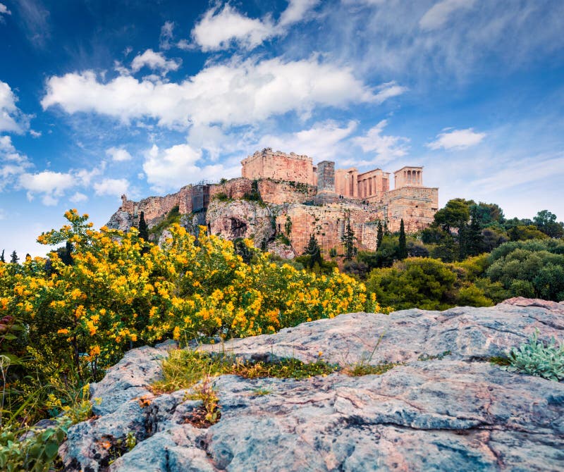 Great spring view of Parthenon, former temple, on the Athenian Acropolis, Greece, Europe. royalty free stock photos Great spring view of Parthenon, former temple, on the Athenian Acropolis, Greece, Europe. royalty free stock photos