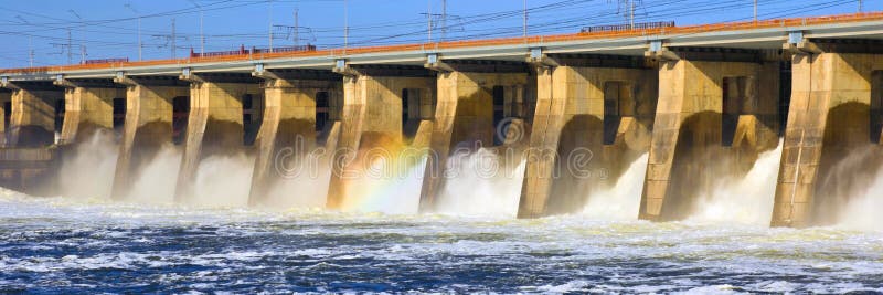 The Great Spring Water Discharge at the Zhiguli Dam near the city of Tolyatti on the Volga River. royalty free stock image The Great Spring Water Discharge at the Zhiguli Dam near the city of Tolyatti on the Volga River. royalty free stock image