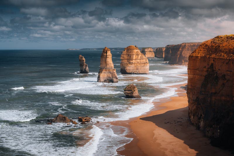 Great view at the rocks of the twelve apostels along the Great Ocean Road in south Australia