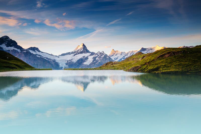 Great View Of The Snow Rocky Massif Location Bachalpsee In Swiss Alps