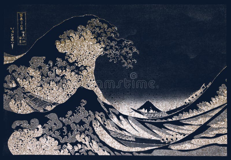 Great Waves of Kanagawa vintage design, remix from original painting by Hokusai