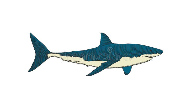 Great white shark hand drawing colorful vintage engraving illustration stock illustration