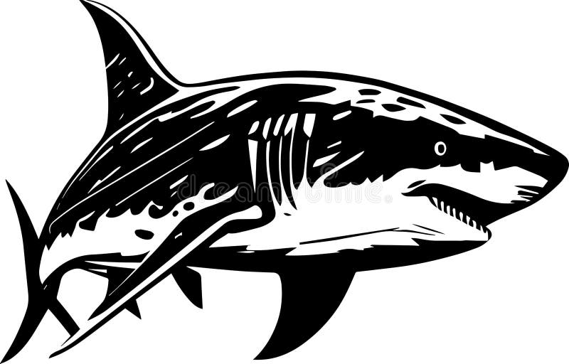 great white shark logo monochrome design vector art 272415907