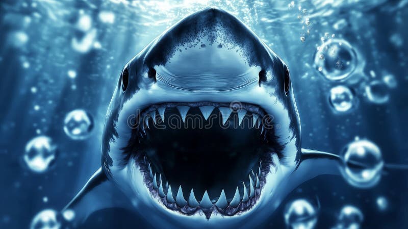 Great White Shark with Open Mouth Underwater Stock Image - Image of