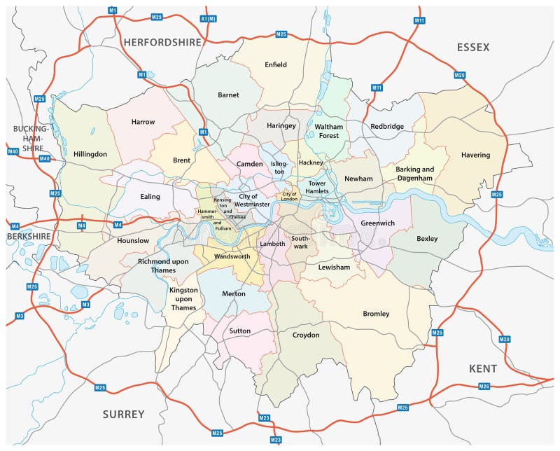 Greater london road and administrative map