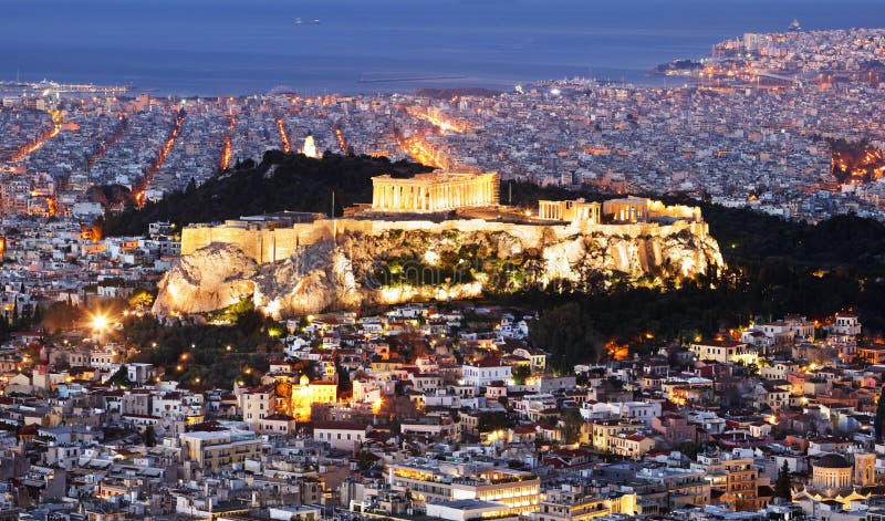 Greece - Athens skyline at night with acropolis. Greece - Athens skyline at night with acropolis.