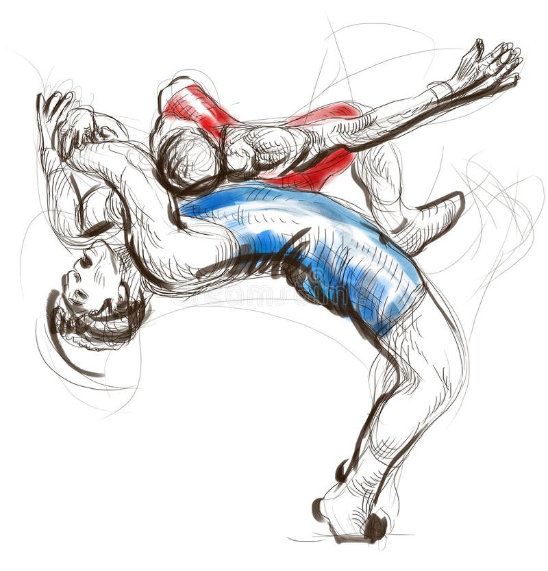 Greco-Roman Wrestling. An full sized hand drawn il