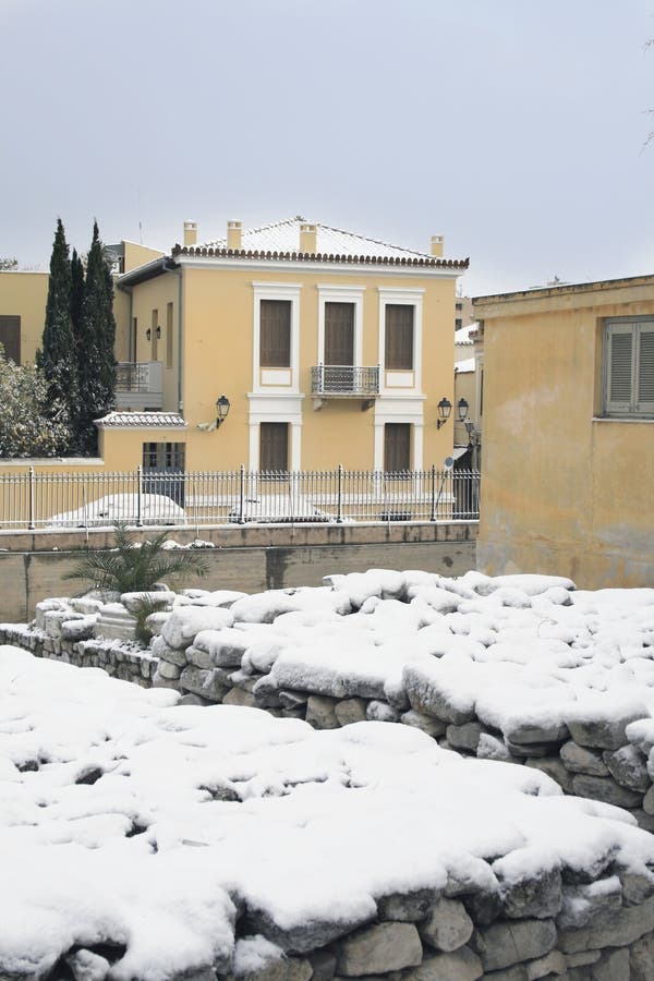 Greece Athens Snow Storm stock photo. Image of greek 4362840