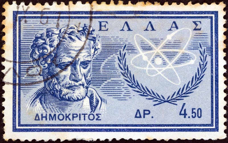 GREECE - CIRCA 1961: A stamp printed in Greece shows ancient Greek philosopher Democritus, circa 1961. royalty free stock image