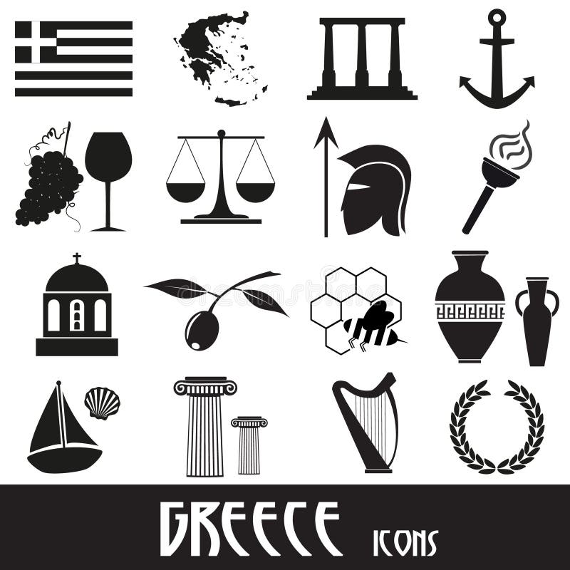 Greece Country Theme Symbols and Icons Set Stock Vector Illustration