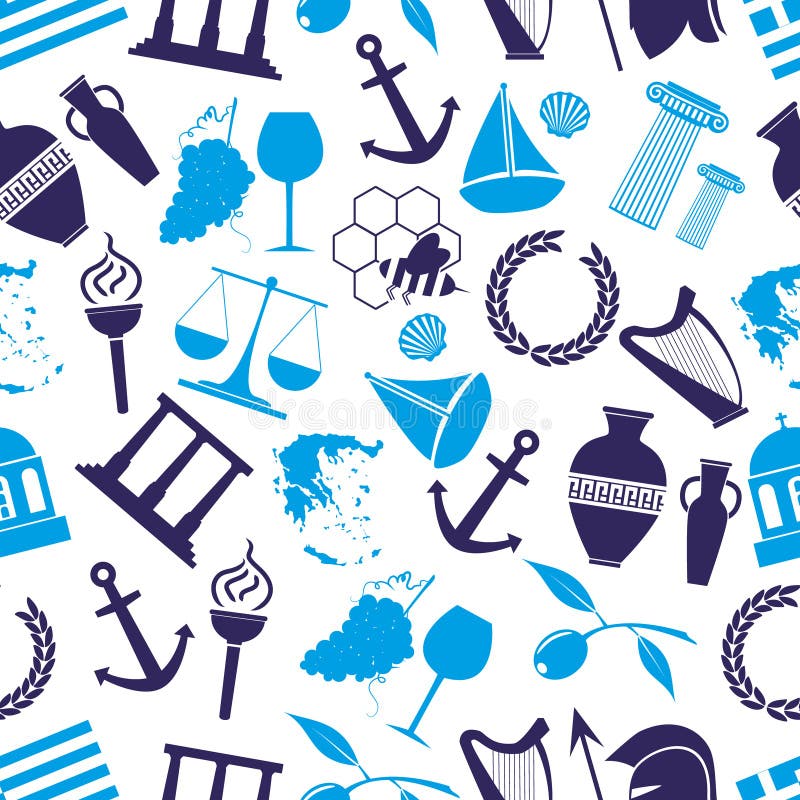 Greece Country Theme Symbols Seamless Blue Pattern Stock Vector Illustration of greece, anchor