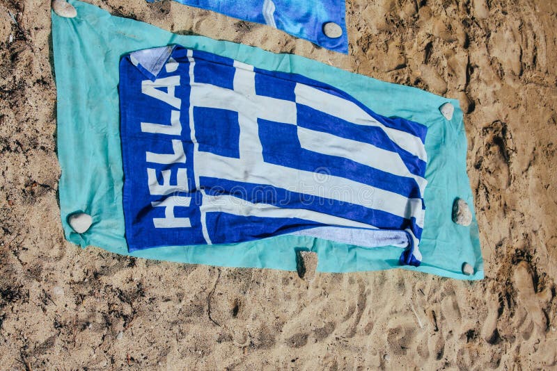 Greece flag on the towel stock image. Image of beautiful 187785459