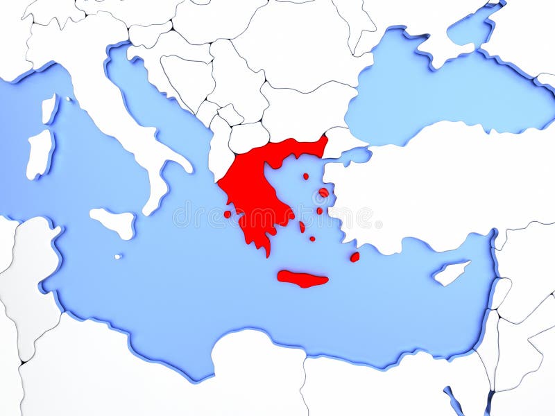 World Map With Greece Highlighted Greece In Red On Map Stock Illustration. Illustration Of Europe - 86622573