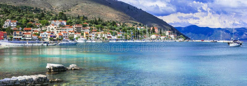 Greece travel - picturesque coastal village Agia Efimia un Kefalonia, Ionian islands royalty free stock photo Greece travel - picturesque coastal village Agia Efimia un Kefalonia, Ionian islands royalty free stock photo