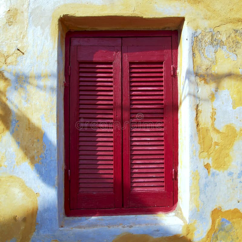 Greece, Vintage House Red Window Stock Photo Image of vintage
