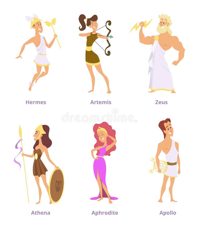 Greek Ancient Gods. Set of Cartoon Characters Male and Female Stock Vector  - Illustration of female, lady: 111961812