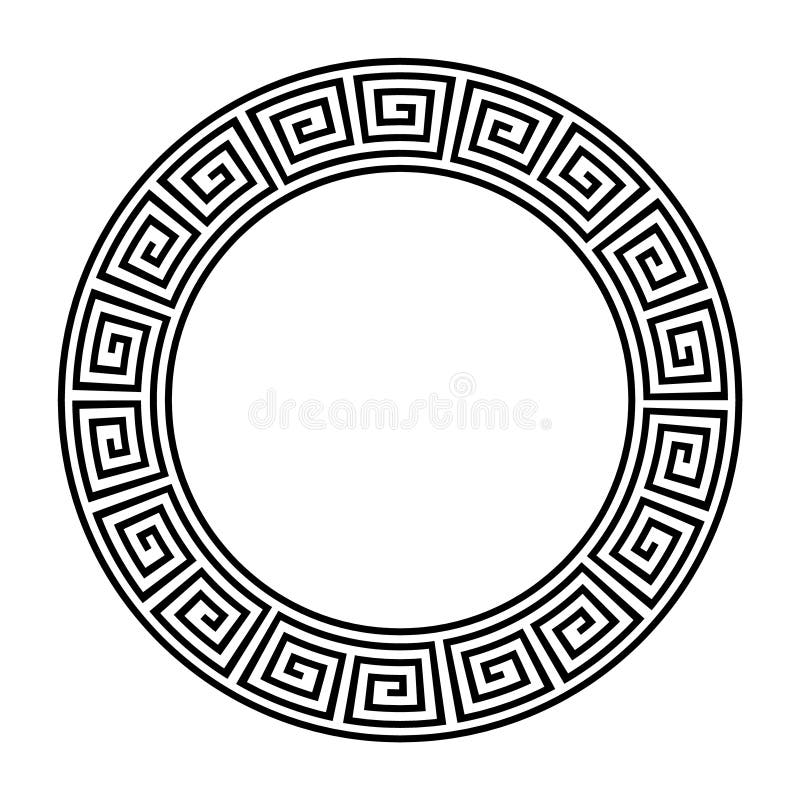 Greek circle pattern border. Vector round greek frame ornament ancient circular design background stock illustration