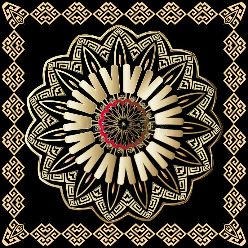 Greek colorful round vector mandala pattern with square frame. Tribal ethnic style decorative royalty free illustration Greek colorful round vector mandala pattern with square frame. Tribal ethnic style decorative royalty free illustration