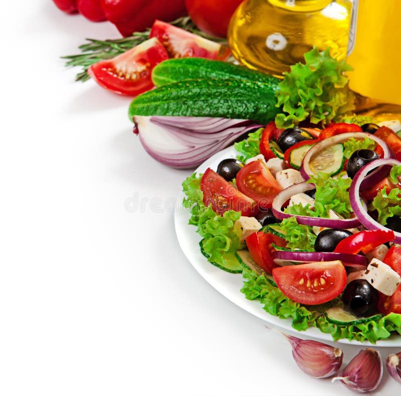 Greek cuisine - fresh vegetable salad isolated on white background