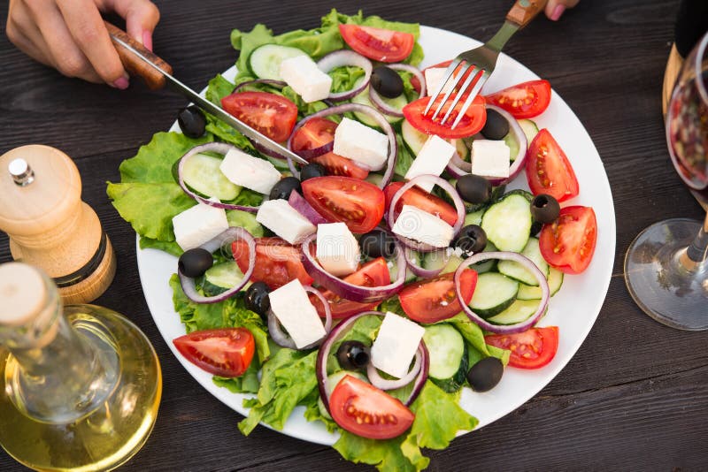 Greek fresh salad stock image. Image of green, cucumber 59841359